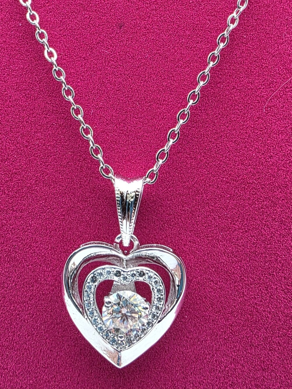 Moissanite Heart Design Sterling Silver Necklace
